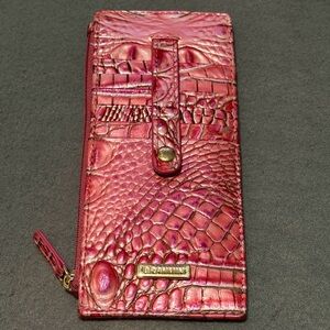 Brahmin Cupid Ombré Pink Metallic Croc-Embossed ID Card Holder Wallet
